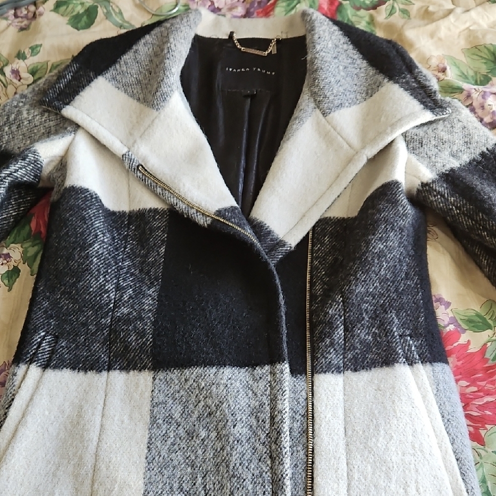 Ivanka Trump Black and White Plaid Teddy Jacket